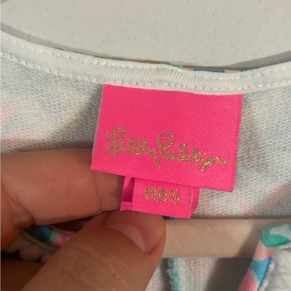 Lilly Pulitzer Girls Shift Dress Size 6/7 M | Blue Pink Tropical Print - Picture 5 of 9